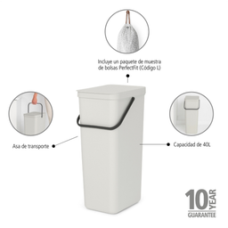 brabantia Poubelle de Tri Sort & Go 40 L - Light Grey
